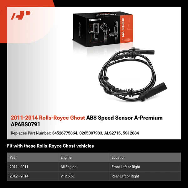 2011-2014 Rolls-Royce Ghost ABS Speed Sensor A-Premium APABS0791