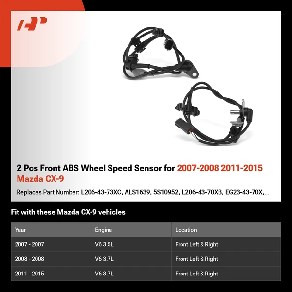 2 Pcs Front ABS Wheel Speed Sensor for 2007-2008 2011-2015 Mazda CX-9