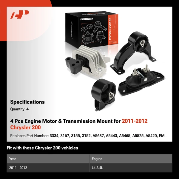 4 Pcs Engine Motor & Transmission Mount for 2011-2012 Chrysler 200