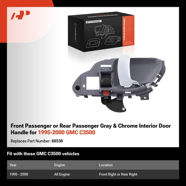 Front Passenger or Rear Passenger Gray & Chrome Interior Door Handle for 1995-2000 GMC C3500