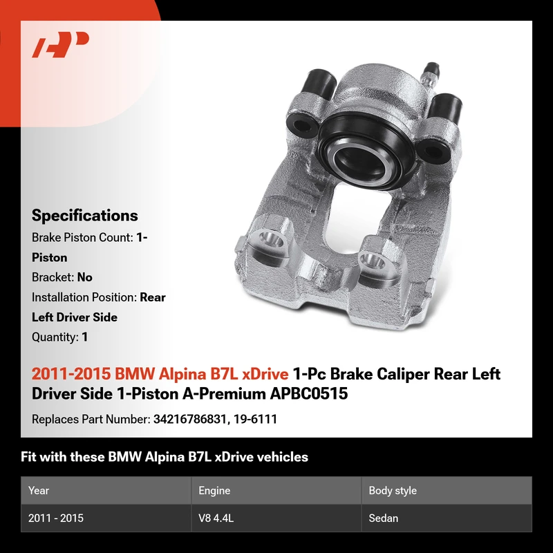 2011-2015 BMW Alpina B7L xDrive 1-Pc Brake Caliper Rear Left Driver Side 1-Piston A-Premium APBC0515