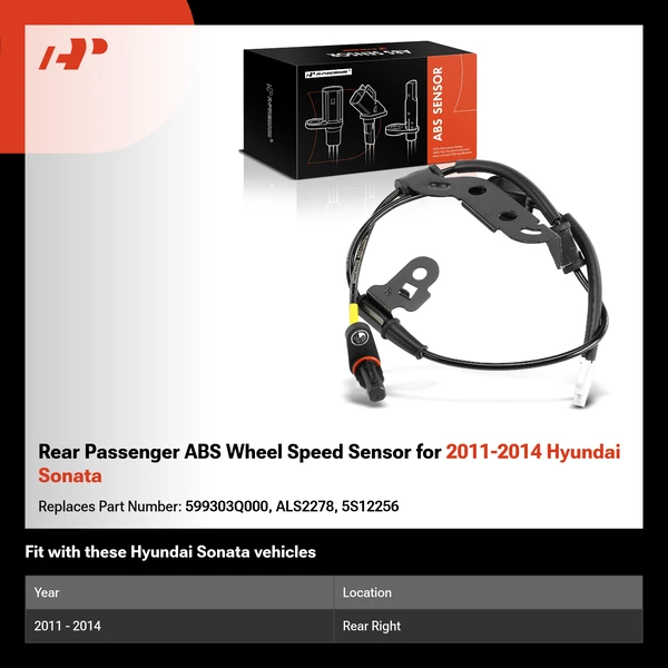 Rear Passenger ABS Wheel Speed Sensor for 2011-2014 Hyundai Sonata