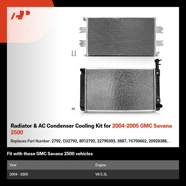 Radiator & AC Condenser Cooling Kit for 2004-2005 GMC Savana 2500