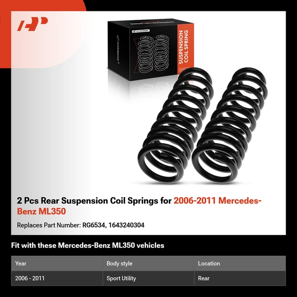 2 Pcs Rear Suspension Coil Springs for 2006-2011 Mercedes-Benz ML350