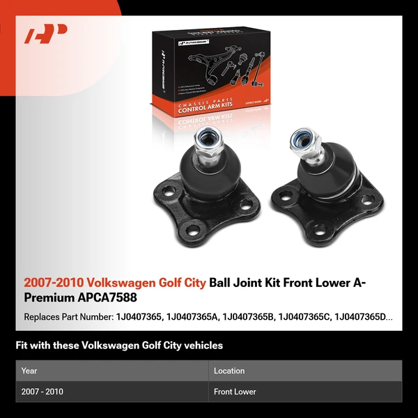 2007-2010 Volkswagen Golf City Ball Joint Kit Front Lower A-Premium APCA7588