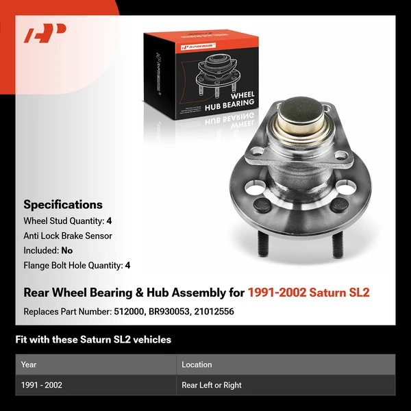 Rear Wheel Bearing & Hub Assembly for 1991-2002 Saturn SL2