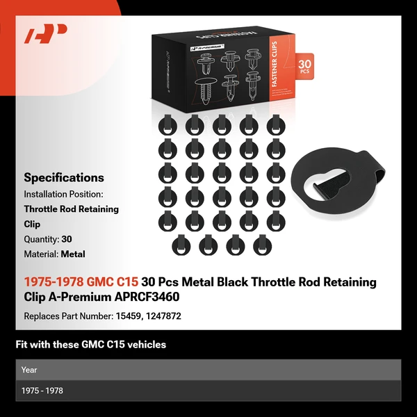 1975-1978 GMC C15 30 Pcs Metal Black Throttle Rod Retaining Clip A-Premium APRCF3460
