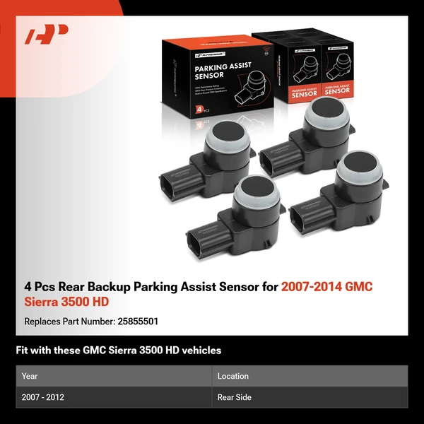 4 Pcs Rear Backup Parking Assist Sensor for 2007-2014 GMC Sierra 3500 HD