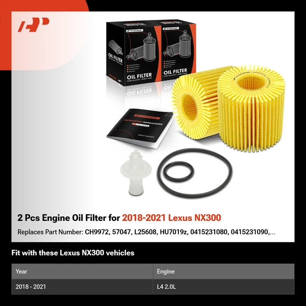 2 Pcs Engine Oil Filter for 2018-2021 Lexus NX300