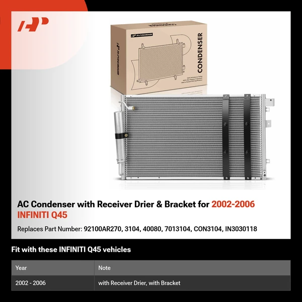 AC Condenser with Receiver Drier & Bracket for 2002-2006 INFINITI Q45