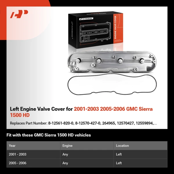 Left Engine Valve Cover for 2001-2003 2005-2006 GMC Sierra 1500 HD