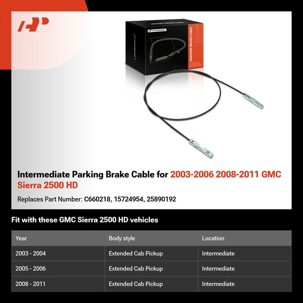 Intermediate Parking Brake Cable for 2003-2006 2008-2011 GMC Sierra 2500 HD