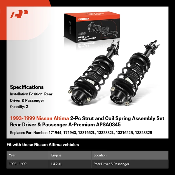 1993-1999 Nissan Altima 2-Pc Strut and Coil Spring Assembly Set Rear Driver & Passenger A-Premium APSA0345