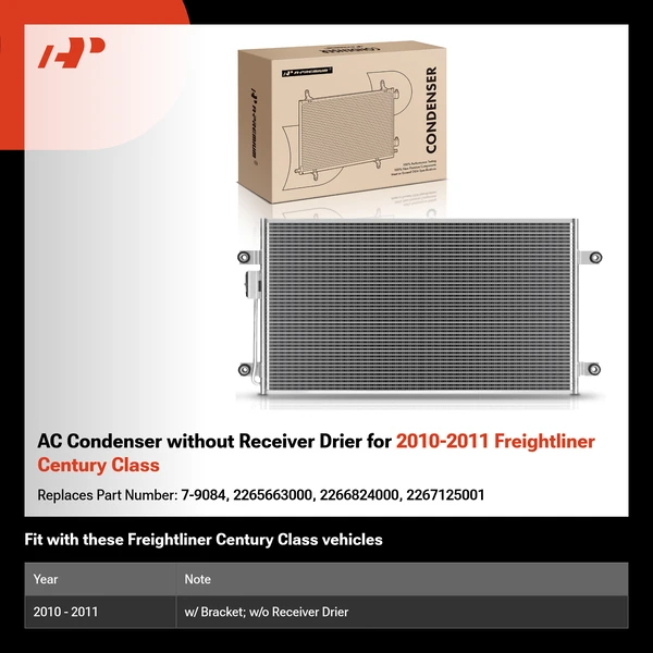 AC Condenser without Receiver Drier for 2010-2011 Freightliner Century Class