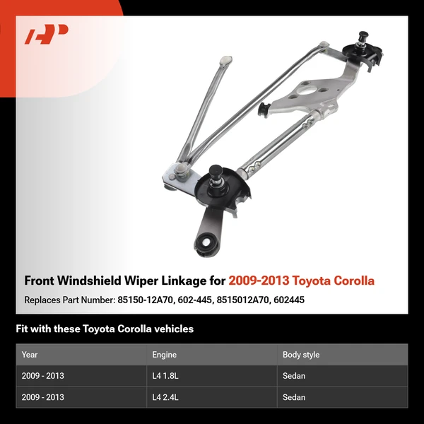 Front Windshield Wiper Linkage for 2009-2013 Toyota Corolla