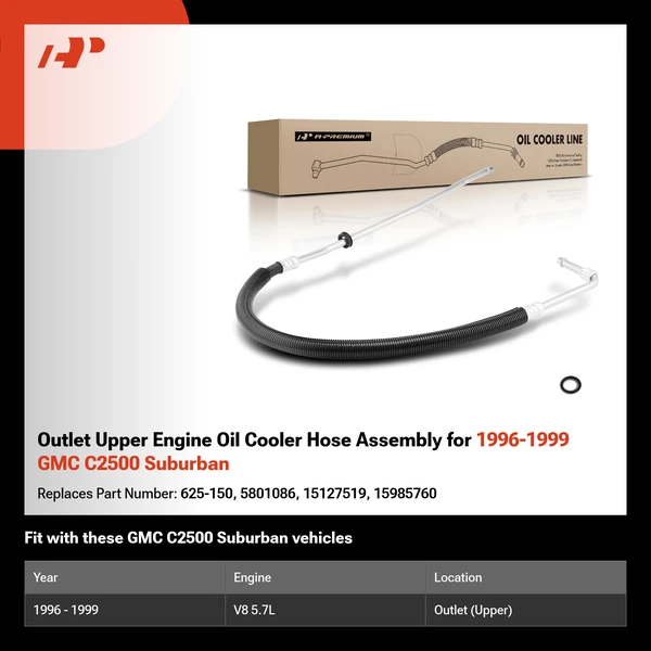 Outlet Upper Engine Oil Cooler Hose Assembly for 1996-1999 GMC C2500 Suburban