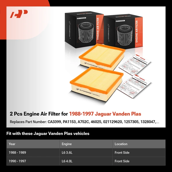 2 Pcs Engine Air Filter for 1988-1997 Jaguar Vanden Plas