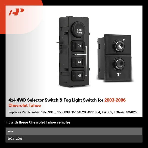 4x4 4WD Selector Switch & Fog Light Switch for 2003-2006 Chevrolet Tahoe