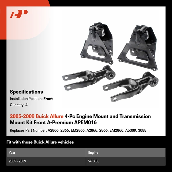 2005-2009 Buick Allure 4-Pc Engine Mount and Transmission Mount Kit Front A-Premium APEM016
