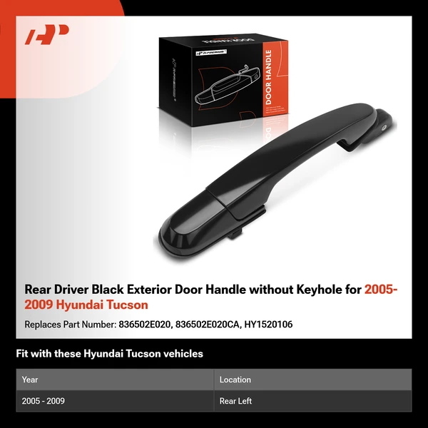 Rear Driver Black Exterior Door Handle without Keyhole for 2005-2009 Hyundai Tucson