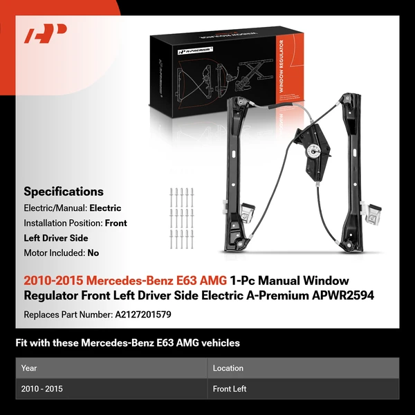 2010-2015 Mercedes-Benz E63 AMG 1-Pc Manual Window Regulator Front Left Driver Side Electric A-Premium APWR2594