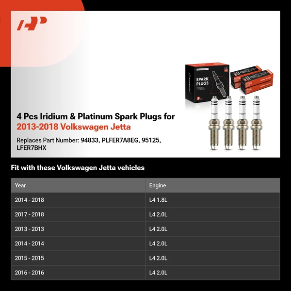 4 Pcs Iridium & Platinum Spark Plugs for 2013-2018 Volkswagen Jetta