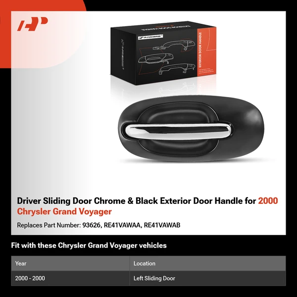 Driver Sliding Door Chrome & Black Exterior Door Handle for 2000 Chrysler Grand Voyager