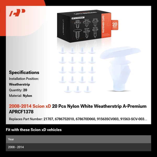 2008-2014 Scion xD 20 Pcs Nylon White Weatherstrip A-Premium APRCF1378