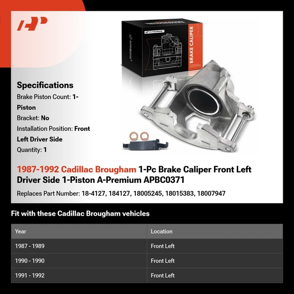 1987-1992 Cadillac Brougham 1-Pc Brake Caliper Front Left Driver Side 1-Piston A-Premium APBC0371