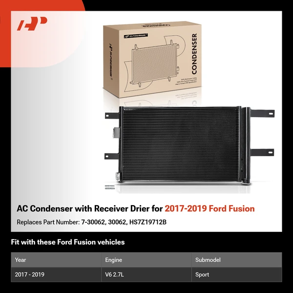 AC Condenser with Receiver Drier for 2017-2019 Ford Fusion