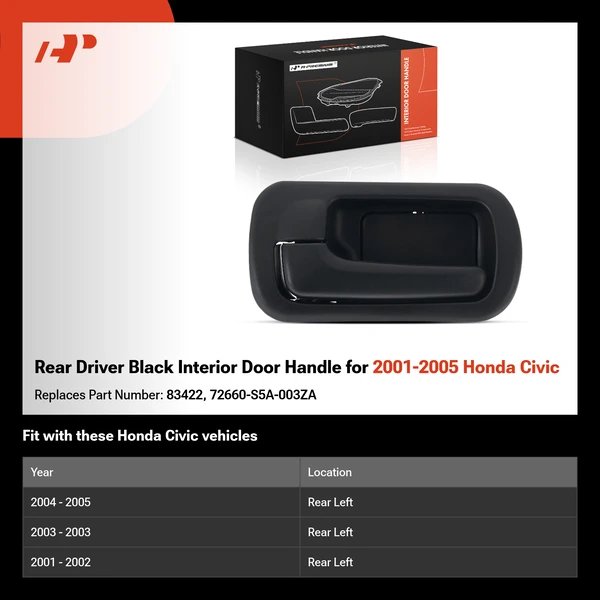 Rear Driver Black Interior Door Handle for 2001-2005 Honda Civic
