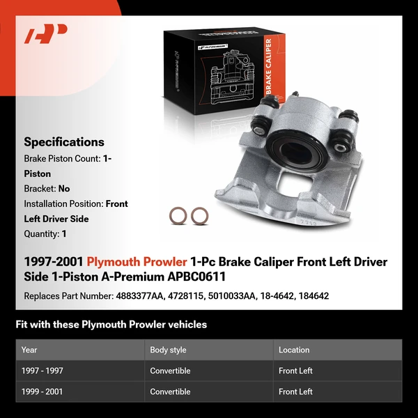 1997-2001 Plymouth Prowler 1-Pc Brake Caliper Front Left Driver Side 1-Piston A-Premium APBC0611
