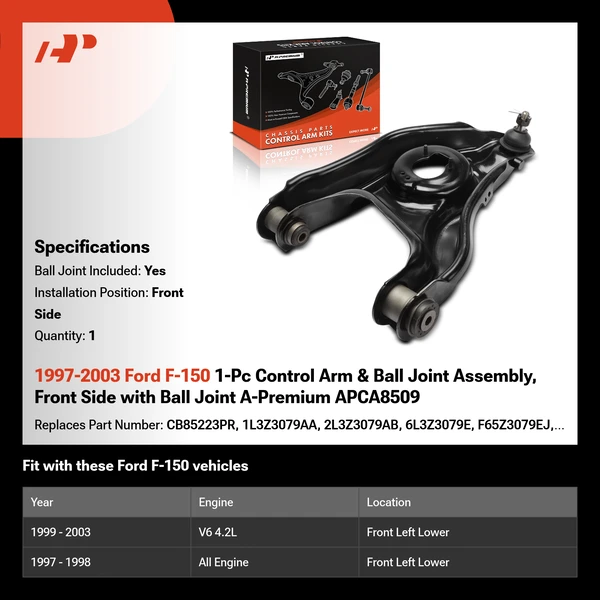 1997-2003 Ford F-150 1-Pc Control Arm & Ball Joint Assembly, Front Side with Ball Joint A-Premium APCA8509