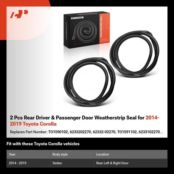 2 Pcs Rear Driver & Passenger Door Weatherstrip Seal for 2014-2019 Toyota Corolla