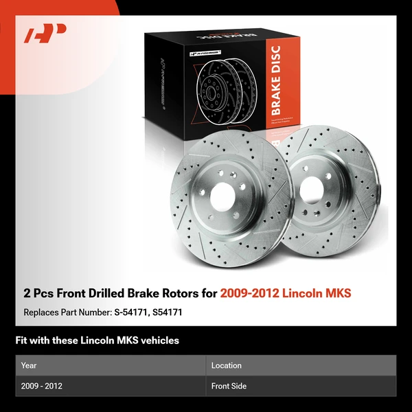 2 Pcs Front Drilled Brake Rotors for 2009-2012 Lincoln MKS