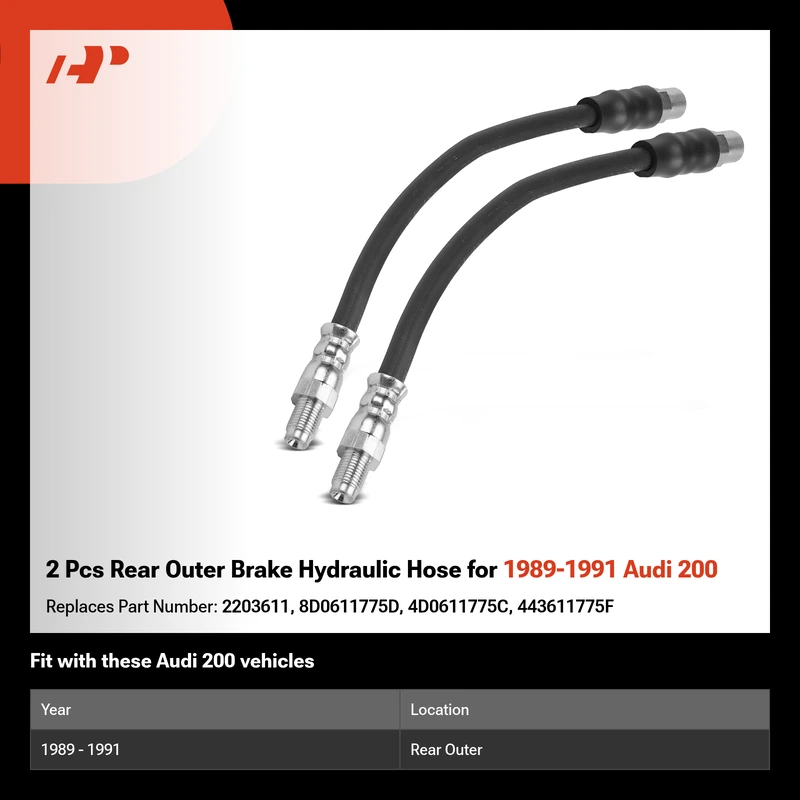 2 Pcs Rear Outer Brake Hydraulic Hose for 1989-1991 Audi 200