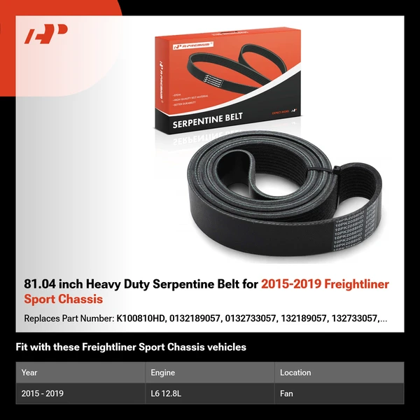 81.04 inch Heavy Duty Serpentine Belt for 2015-2019 Freightliner Sport Chassis