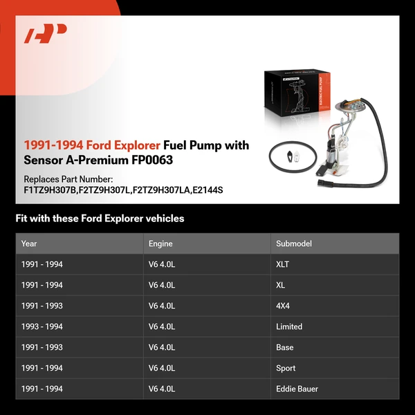 1991-1994 Ford Explorer Fuel Pump with Sensor A-Premium FP0063