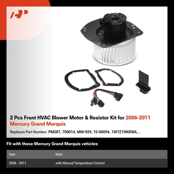 2 Pcs Front HVAC Blower Motor & Resistor Kit for 2006-2011 Mercury Grand Marquis