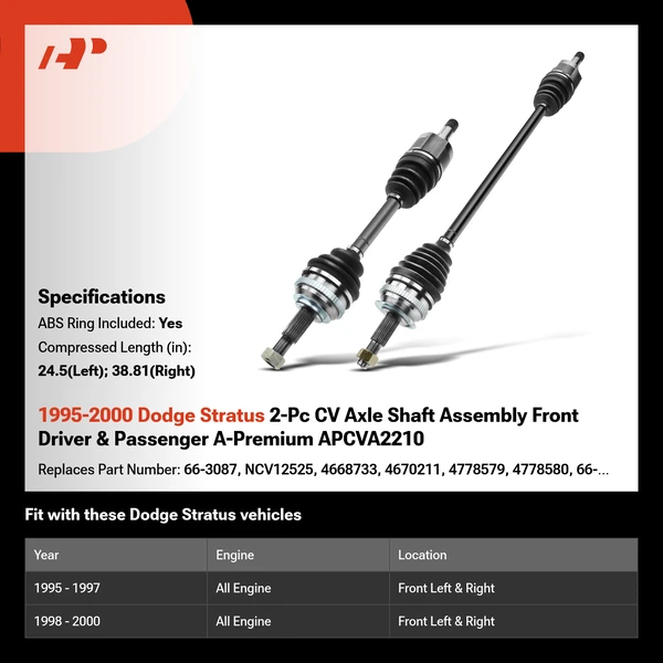 1995-2000 Dodge Stratus 2-Pc CV Axle Shaft Assembly Front Driver & Passenger A-Premium APCVA2210