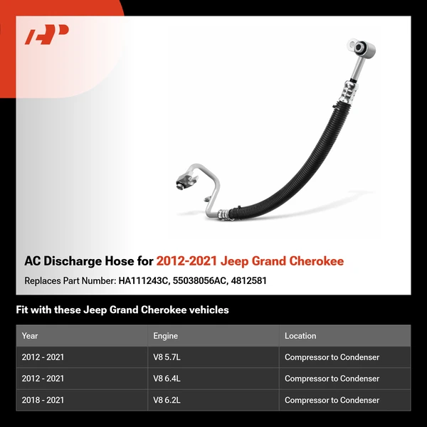 AC Discharge Hose for 2012-2021 Jeep Grand Cherokee