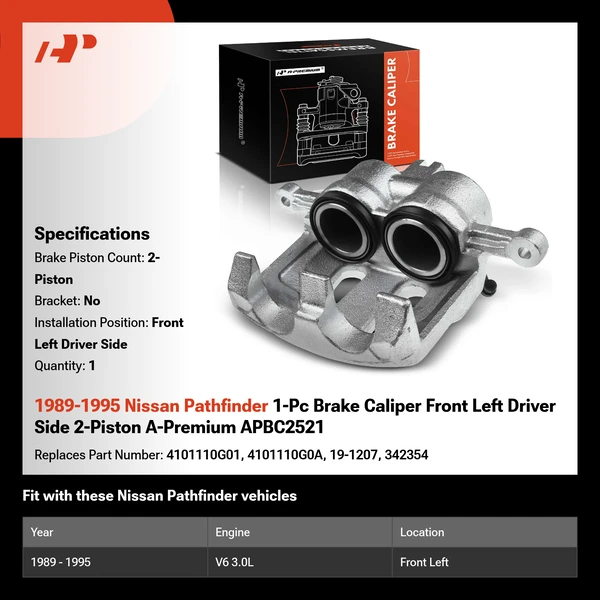 1989-1995 Nissan Pathfinder 1-Pc Brake Caliper Front Left Driver Side 2-Piston A-Premium APBC2521