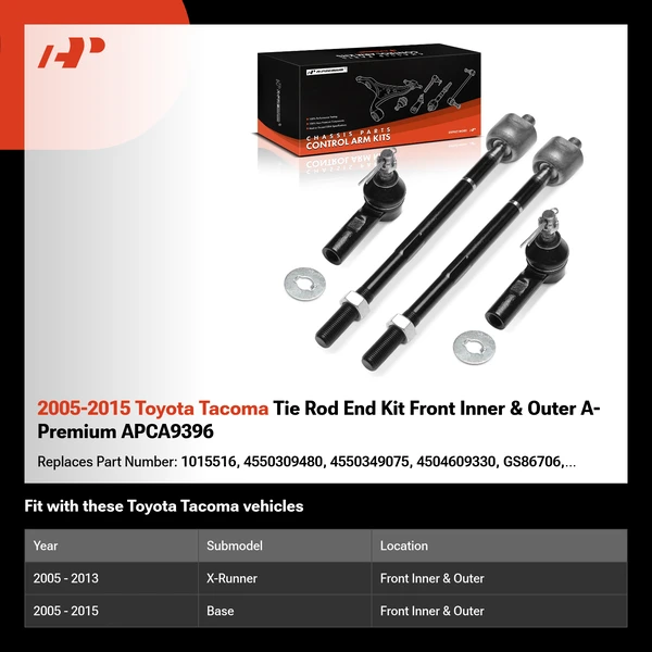 2005-2015 Toyota Tacoma Tie Rod End Kit Front Inner & Outer A-Premium APCA9396