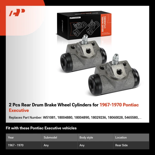 2 Pcs Rear Drum Brake Wheel Cylinders for 1967-1970 Pontiac Executive