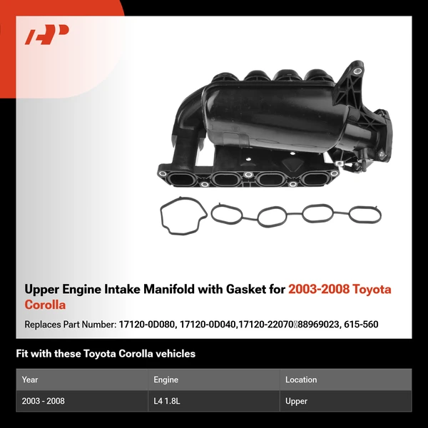 Upper Engine Intake Manifold with Gasket for 2003-2008 Toyota Corolla
