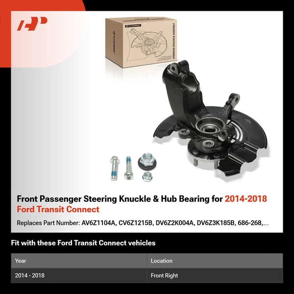 Front Passenger Steering Knuckle & Hub Bearing for 2014-2018 Ford Transit Connect