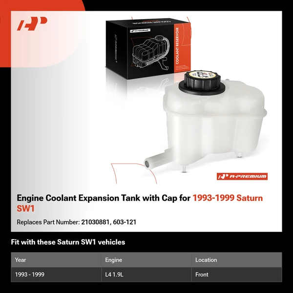 Engine Coolant Expansion Tank with Cap for 1993-1999 Saturn SW1