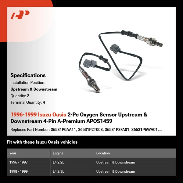 1996-1999 Isuzu Oasis 2-Pc Oxygen Sensor Upstream & Downstream 4-Pin A-Premium APOS1459