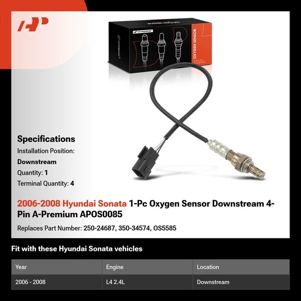 2006-2008 Hyundai Sonata 1-Pc Oxygen Sensor Downstream 4-Pin A-Premium APOS0085
