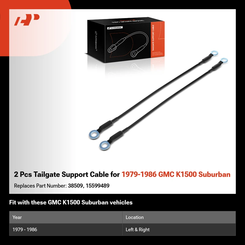 2 Pcs Tailgate Support Cable for 1979-1986 GMC K1500 Suburban